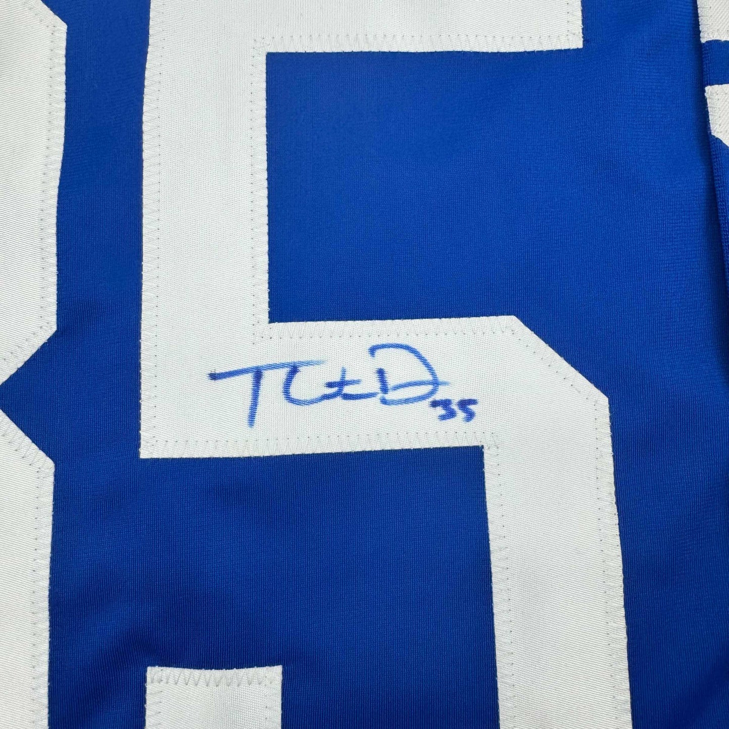 Framed Autographed/Signed Thatcher Demko 35x39 Vancouver Blue Hockey Jersey JSA COA