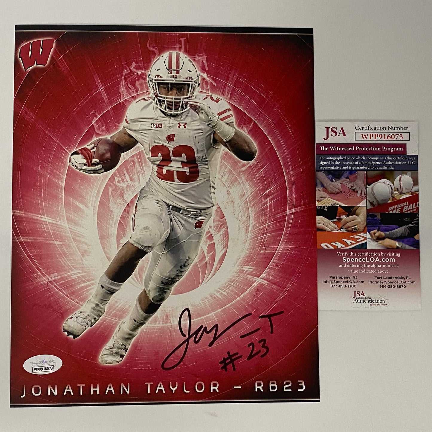 Autographed/Signed Jonathan Taylor Wisconsin Badgers 8x10 College Football Photo JSA COA #9