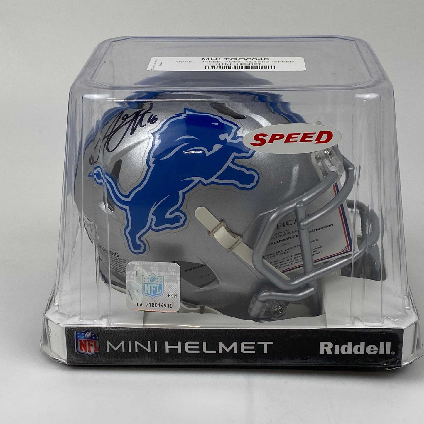 Autographed/Signed Jared Goff Detroit Lions Mini Football Helmet Fanatics COA