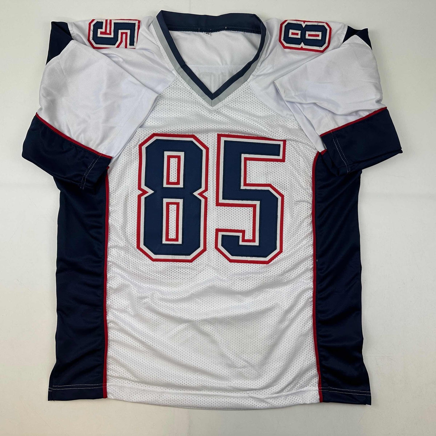 Autographed/Signed Chad Ochocinco (Johnson) New England White Football Jersey JSA COA
