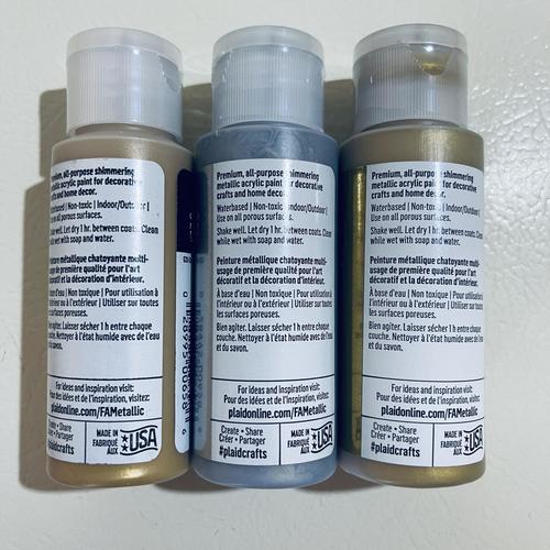 BUNDLE - 3 FolkArt Acrylic Metallic Gold & Silver Paint w/ 20 Bosobo Brushes