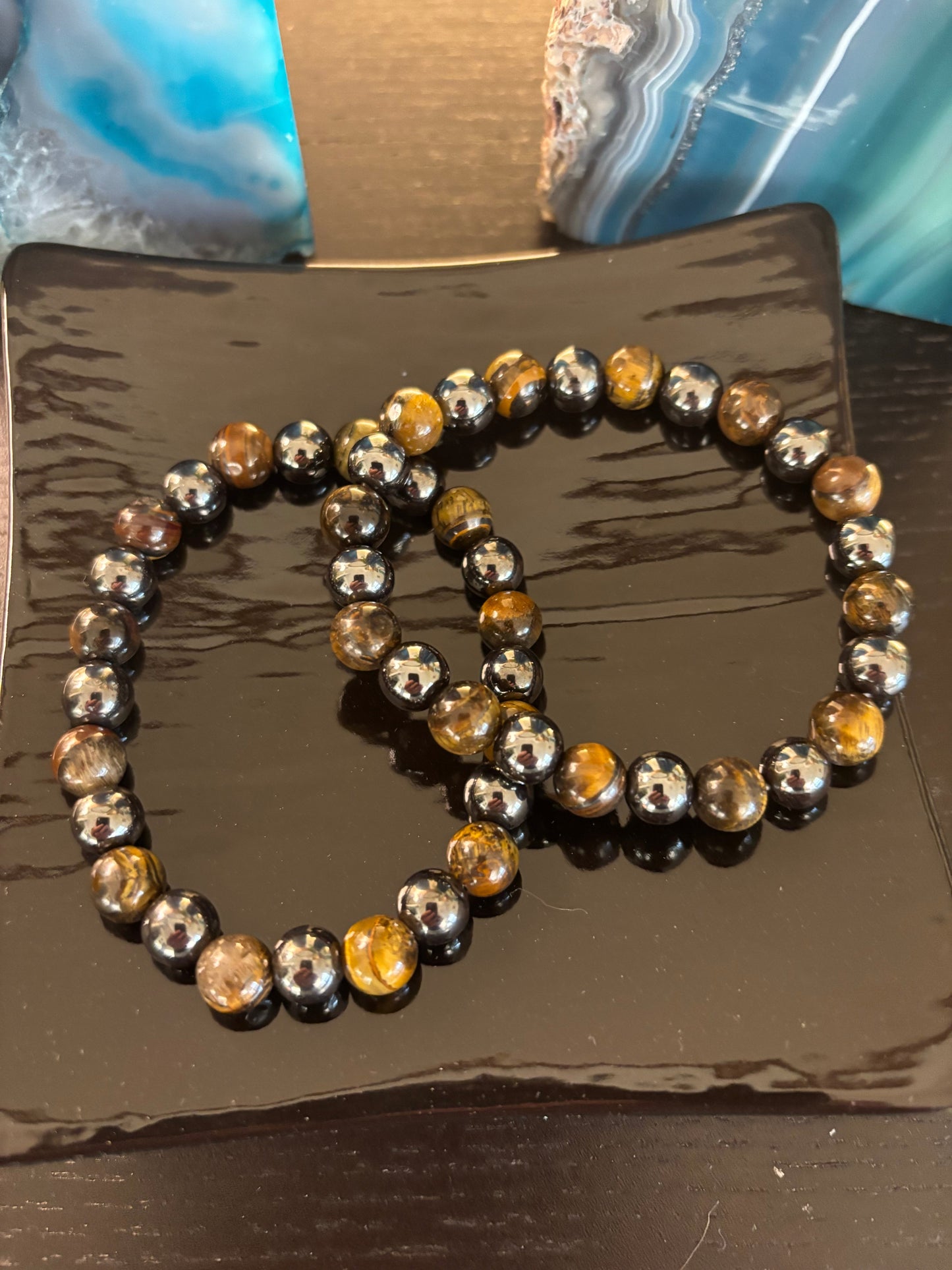 Tiger Eye & Hematite Protection Bracelet – Strength, Balance & Grounding Energy (Unisex)