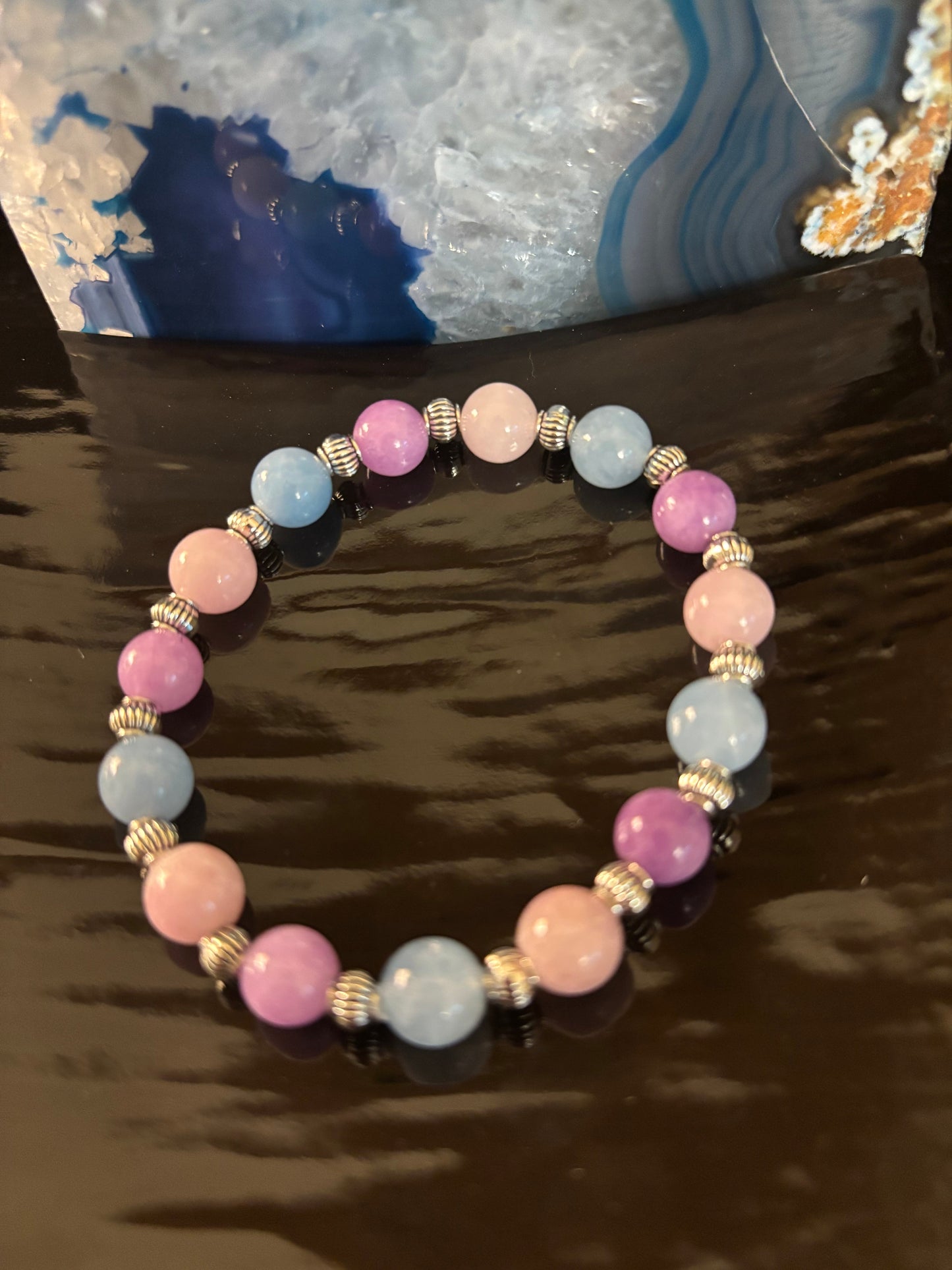 Calming Bracelet – Aquamarine & Kunzite Beads | Reduce Stress & Embrace Inner Peace