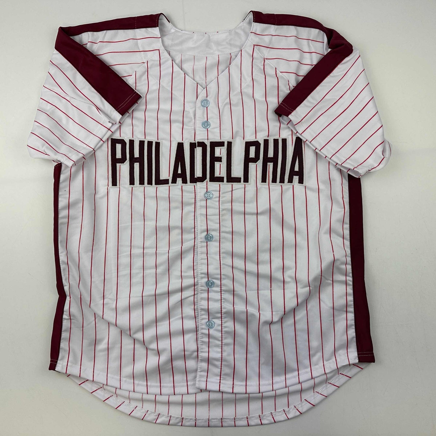 Autographed/Signed Pete Rose Philadelphia Pinstripe Baseball Jersey JSA COA