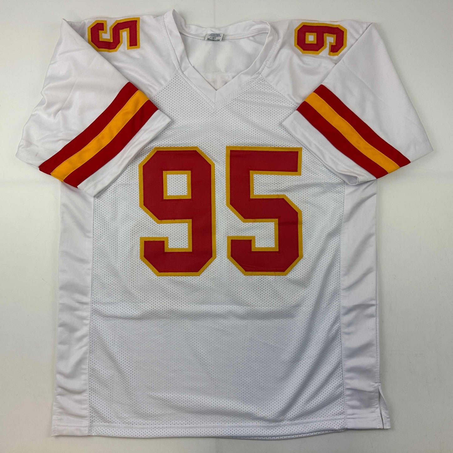 Autographed/Signed Chris Jones Kansas City White Football Jersey JSA COA