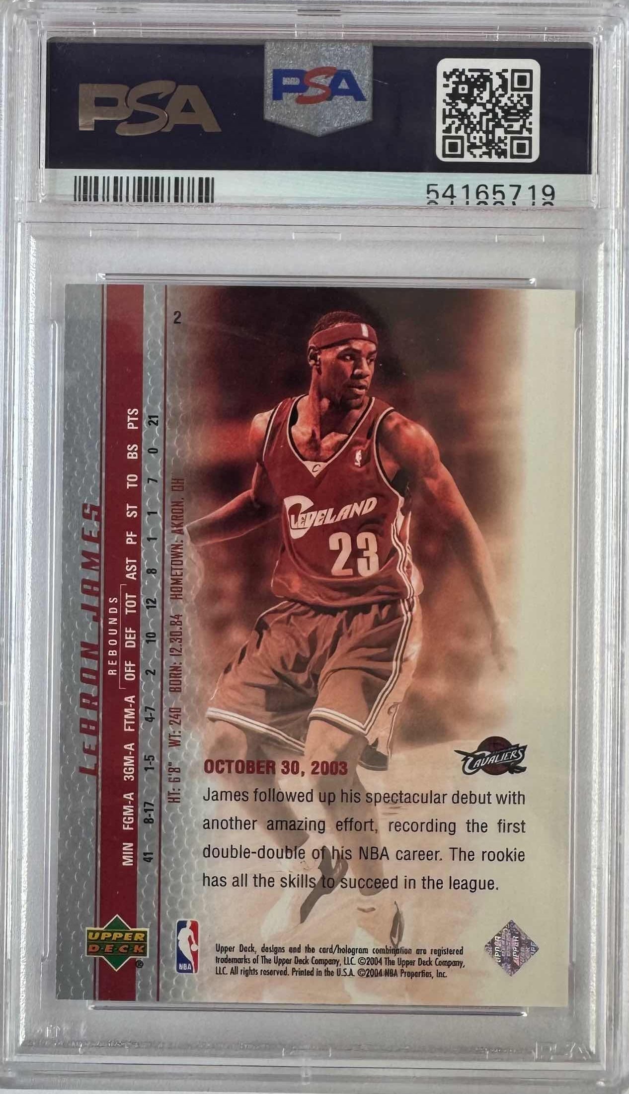 Graded 2003-04 Upper Deck UD LeBron James #2 Phenomenal Beginning Rookie RC Basketball Card PSA 10 Gem Mint