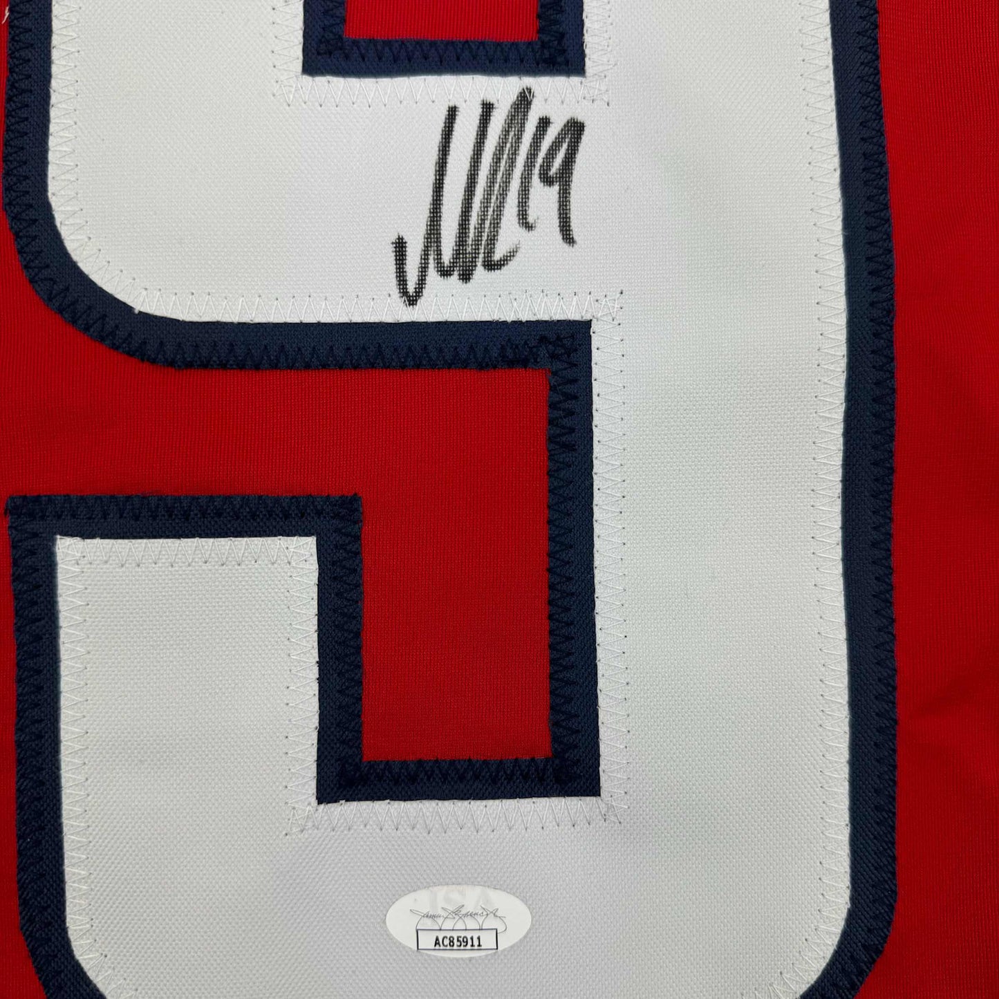 Framed Autographed/Signed Nicklas Backstrom 35x39 Washington Red Hockey Jersey JSA COA
