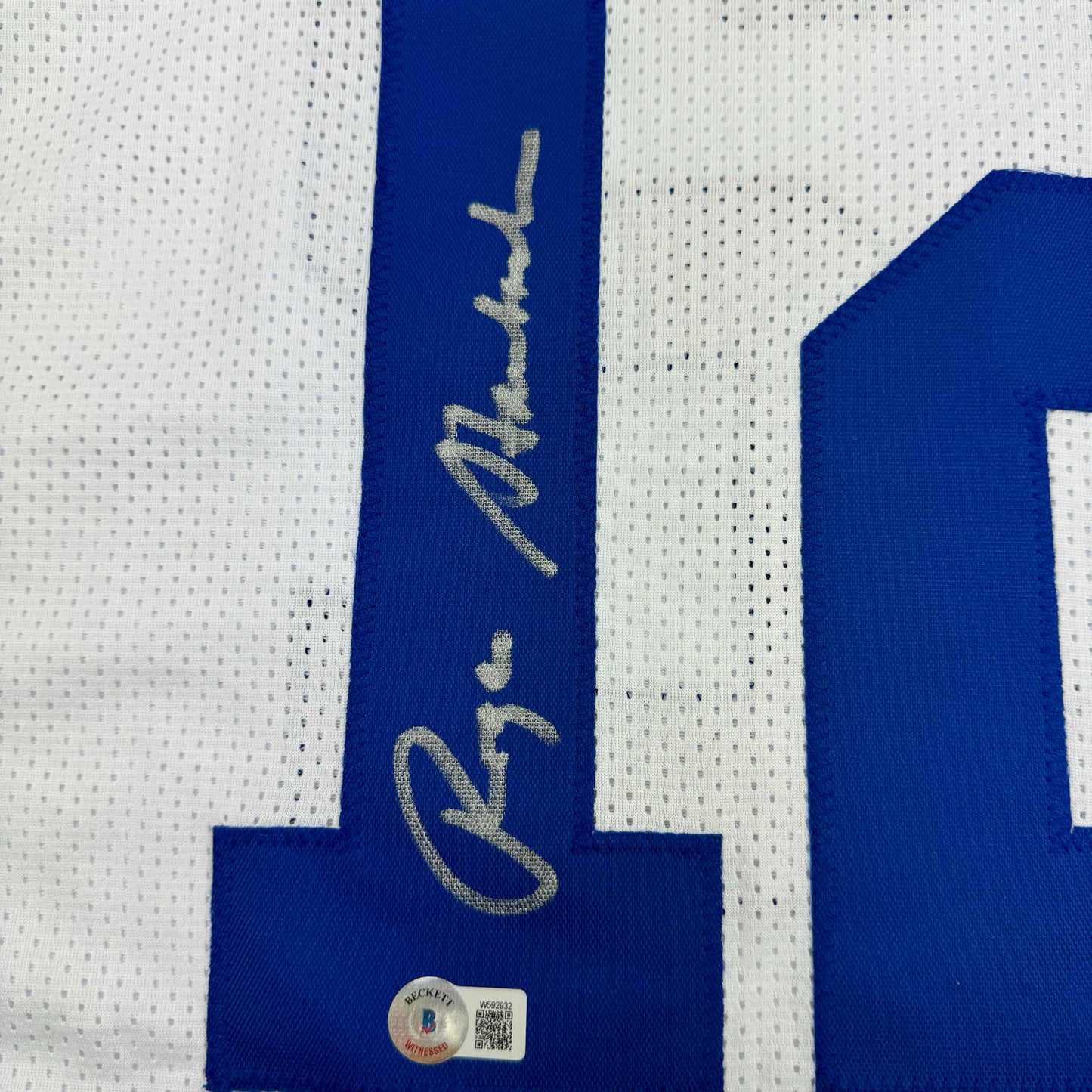 Framed Autographed/Signed Roger Staubach 35x39 Dallas White Football Jersey Beckett BAS COA