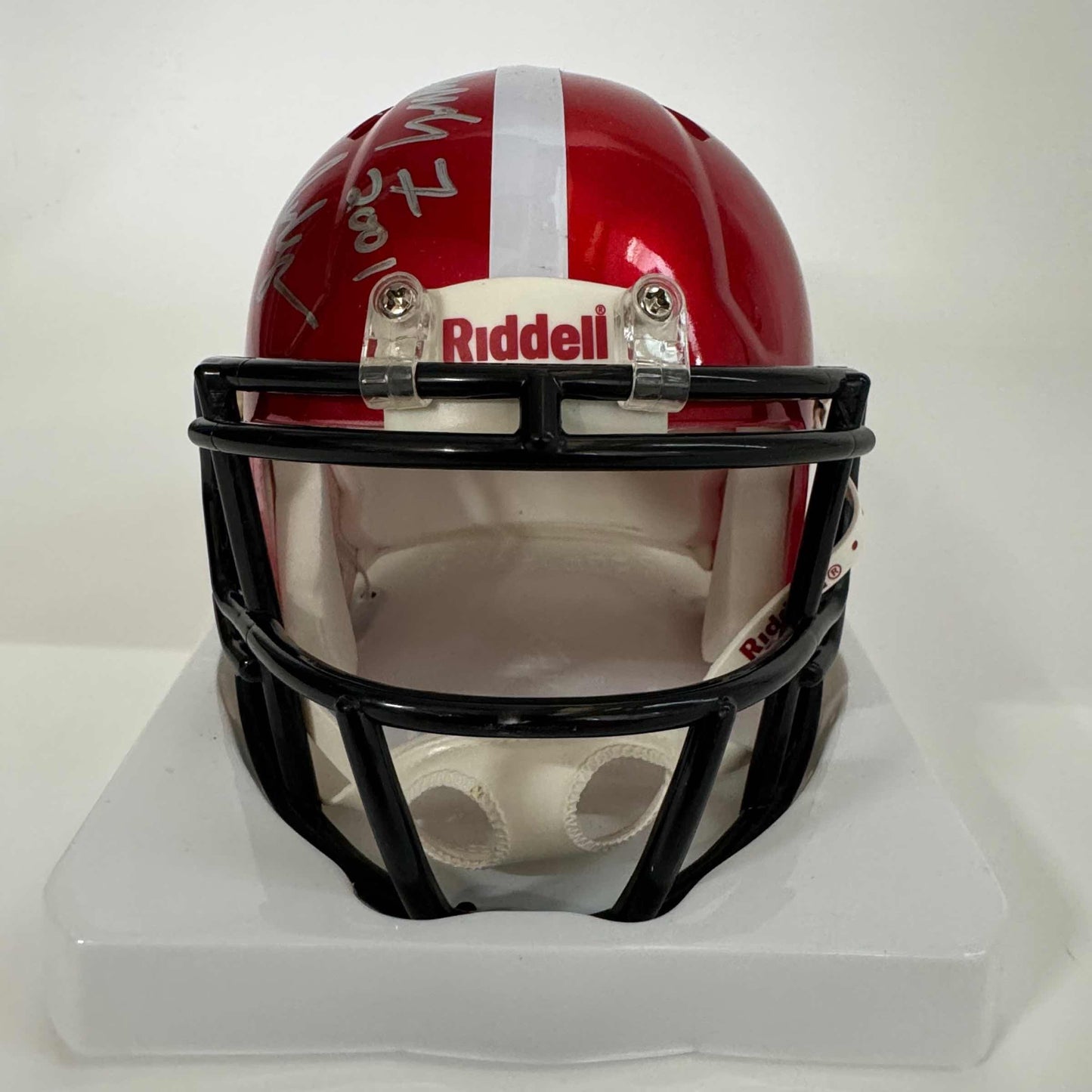 Autographed/Signed Johnny Rodgers, Mike Rozier, Eric Crouch Nebraska Cornhuskers Heisman Trophy Winners Red Flash Alternate Mini College Football Helmet JSA COA