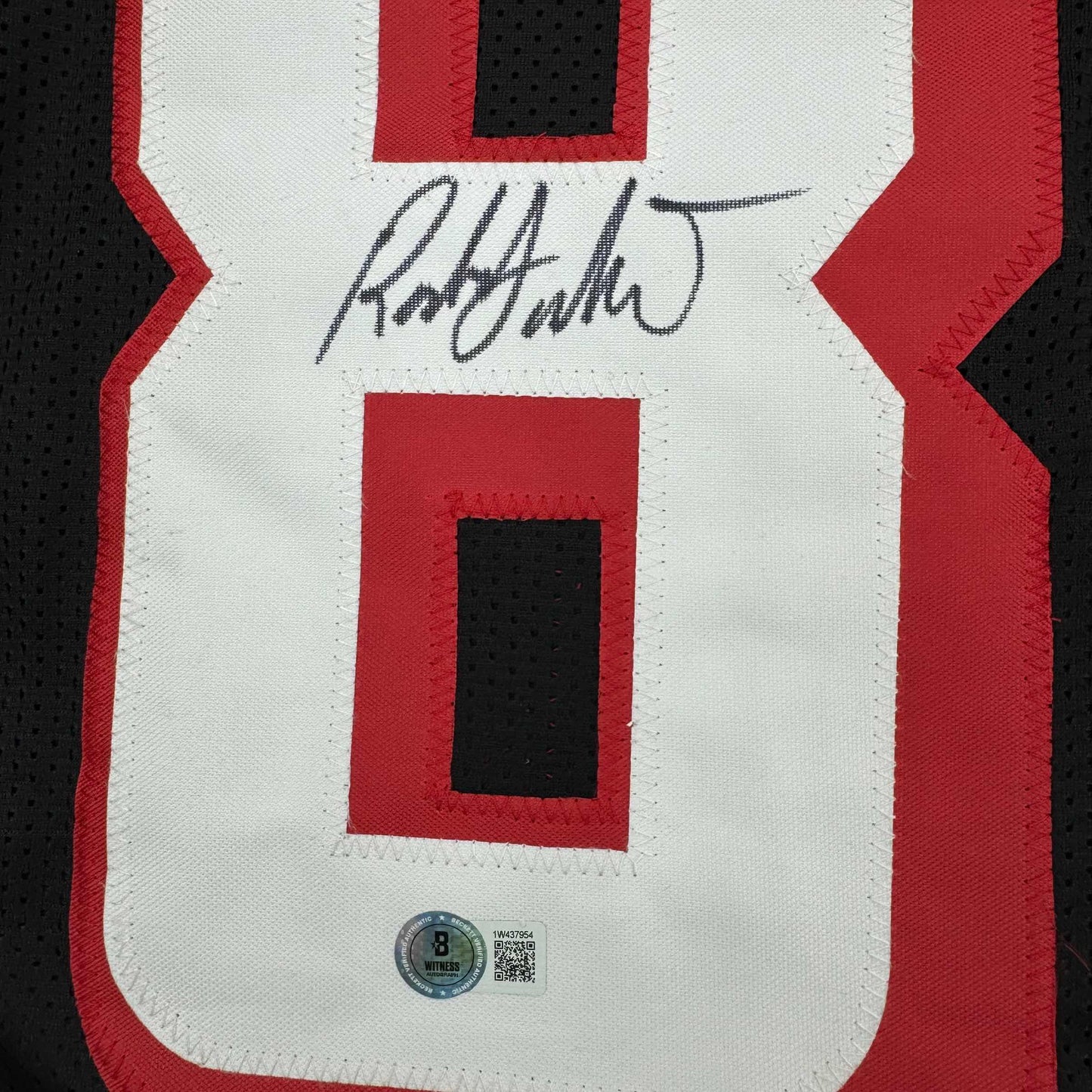 Framed Autographed/Signed Roddy White 35x39 Atlanta Black Football Jersey Beckett BAS COA