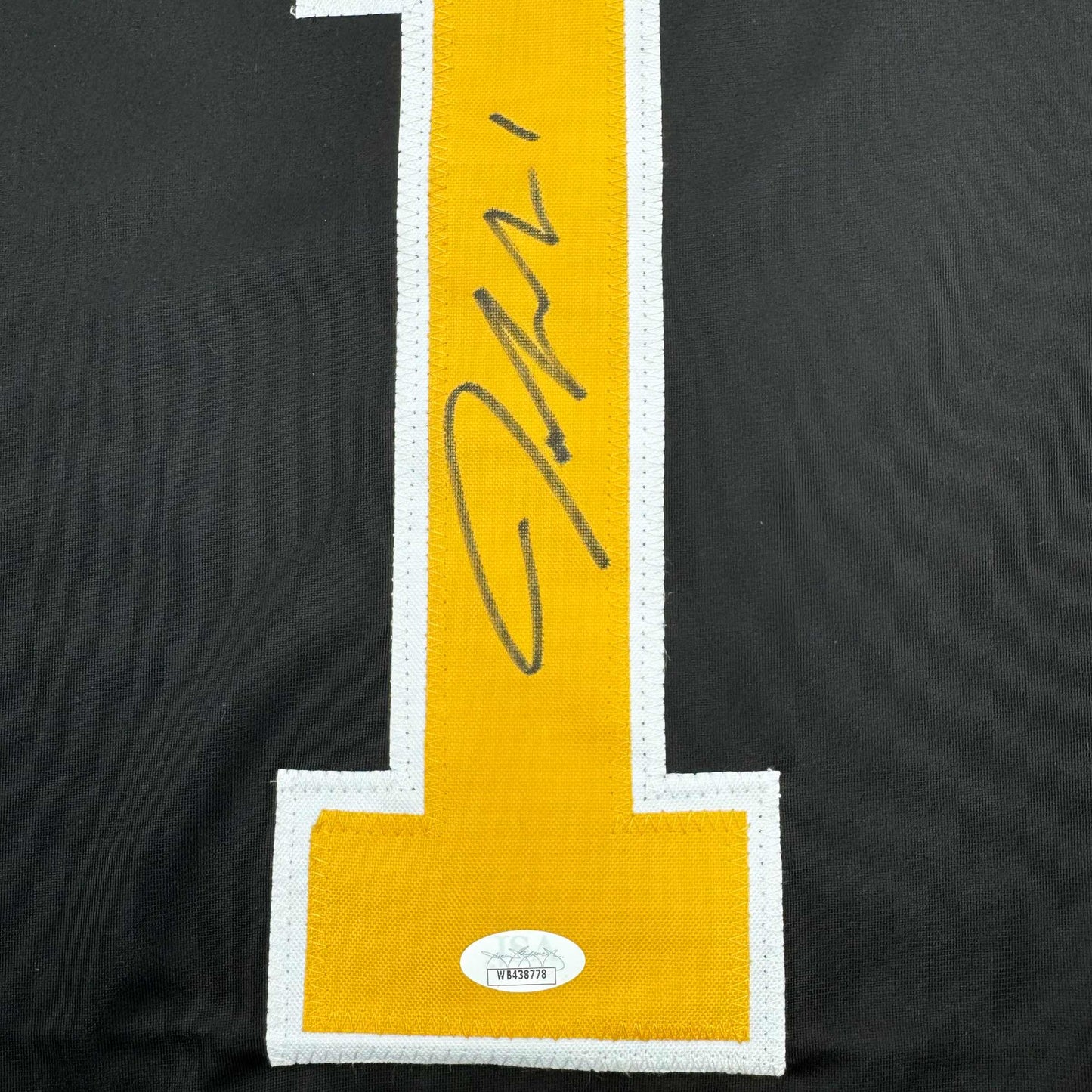 Framed Autographed/Signed Jeremy Swayman 35x39 Boston Black Hockey Jersey JSA COA