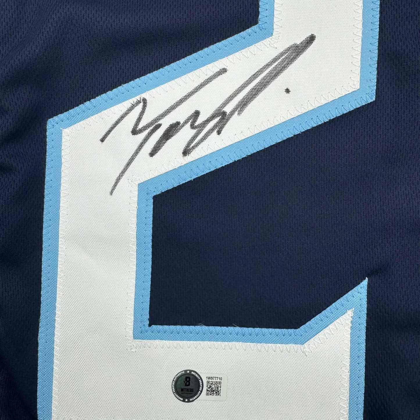 Framed Autographed/Signed Tony Pollard 35x39 Tennessee Blue Football Jersey Beckett BAS COA