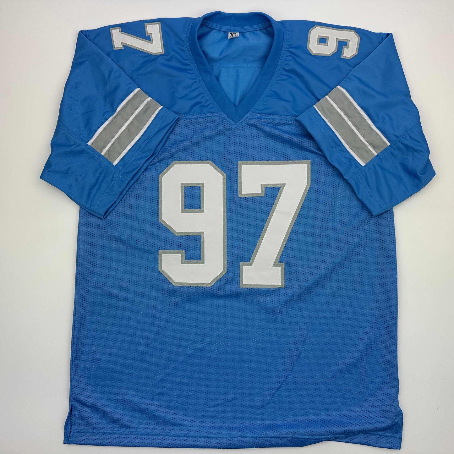 Autographed/Signed Aidan Hutchinson Detroit Blue Current Football Jersey Beckett BAS COA