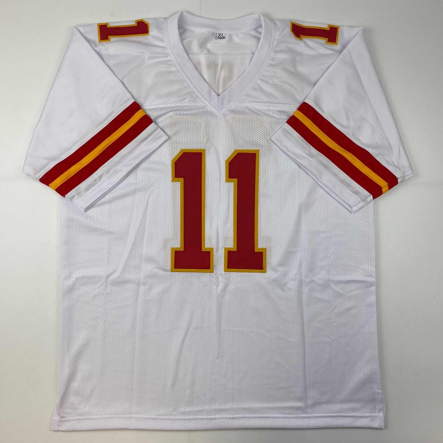 Autographed/Signed Marquez Valdes-Scantling Kansas City White Football Jersey Beckett BAS COA