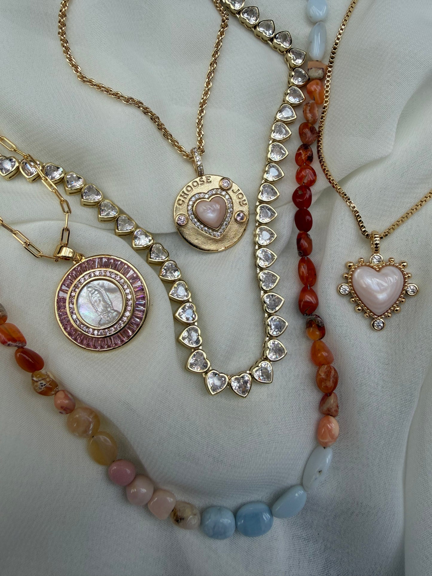 Bordered Pink Mother Mary Necklace