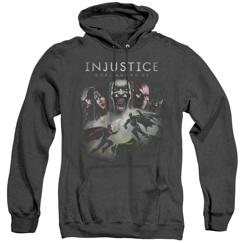 Injustice Gods Among Us Key Art Mens Heather Hoodie Black Officially Licensed