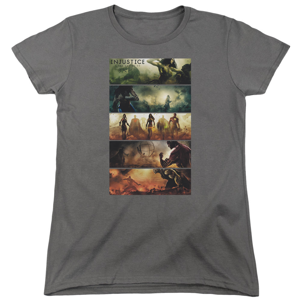 Injustice Gods Among Us Panels Womens T Shirt Charcoal