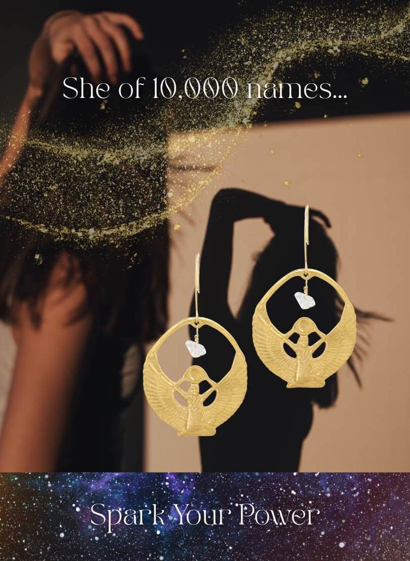 Brass Isis and Herkimer Earrings