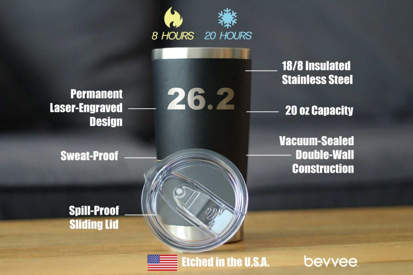 26.2 Marathon - Insulated Coffee Tumbler Cup with Sliding Lid - Stainless Steel Insulated Mug - Gifts for Marathon Runners Men & Women