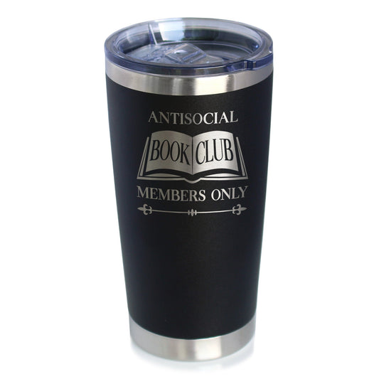 Antisocial Book Club Insulated Coffee Tumbler with Sliding Lid Gifts for Exclusive Book Clubs 20oz Stainless Steel Tumbler