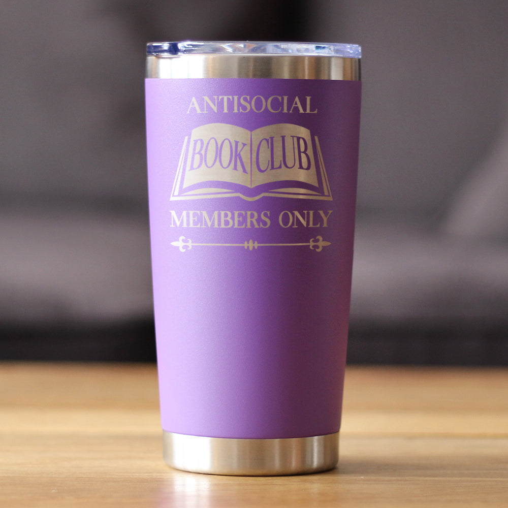 Antisocial Book Club Insulated Coffee Tumbler with Sliding Lid Gifts for Exclusive Book Clubs 20oz Stainless Steel Tumbler