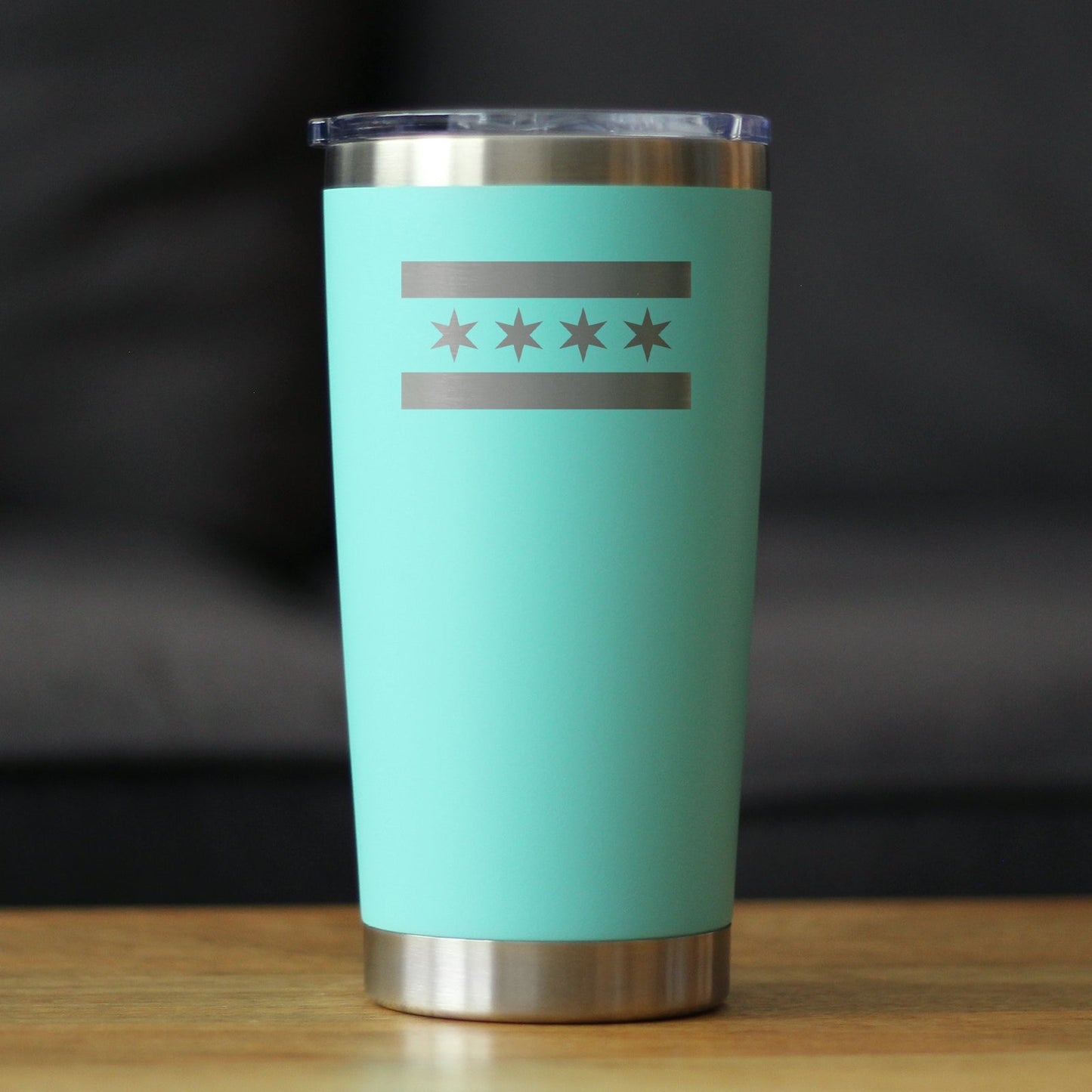 Chicago Flag - Insulated Coffee Tumbler Cup with Sliding Lid - Stainless Steel Travel Mug - Windy City Gifts for Women and Men