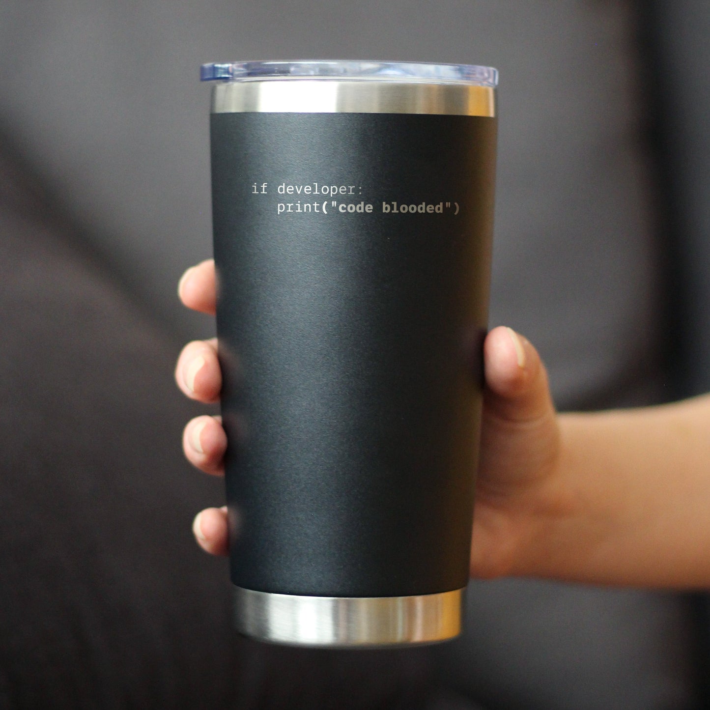 Code Blooded Insulated Coffee Tumbler with Sliding Lid Funny Tech Gifts for Programmer, Coder & Computer Geeks 20oz Stainless Steel Tumbler