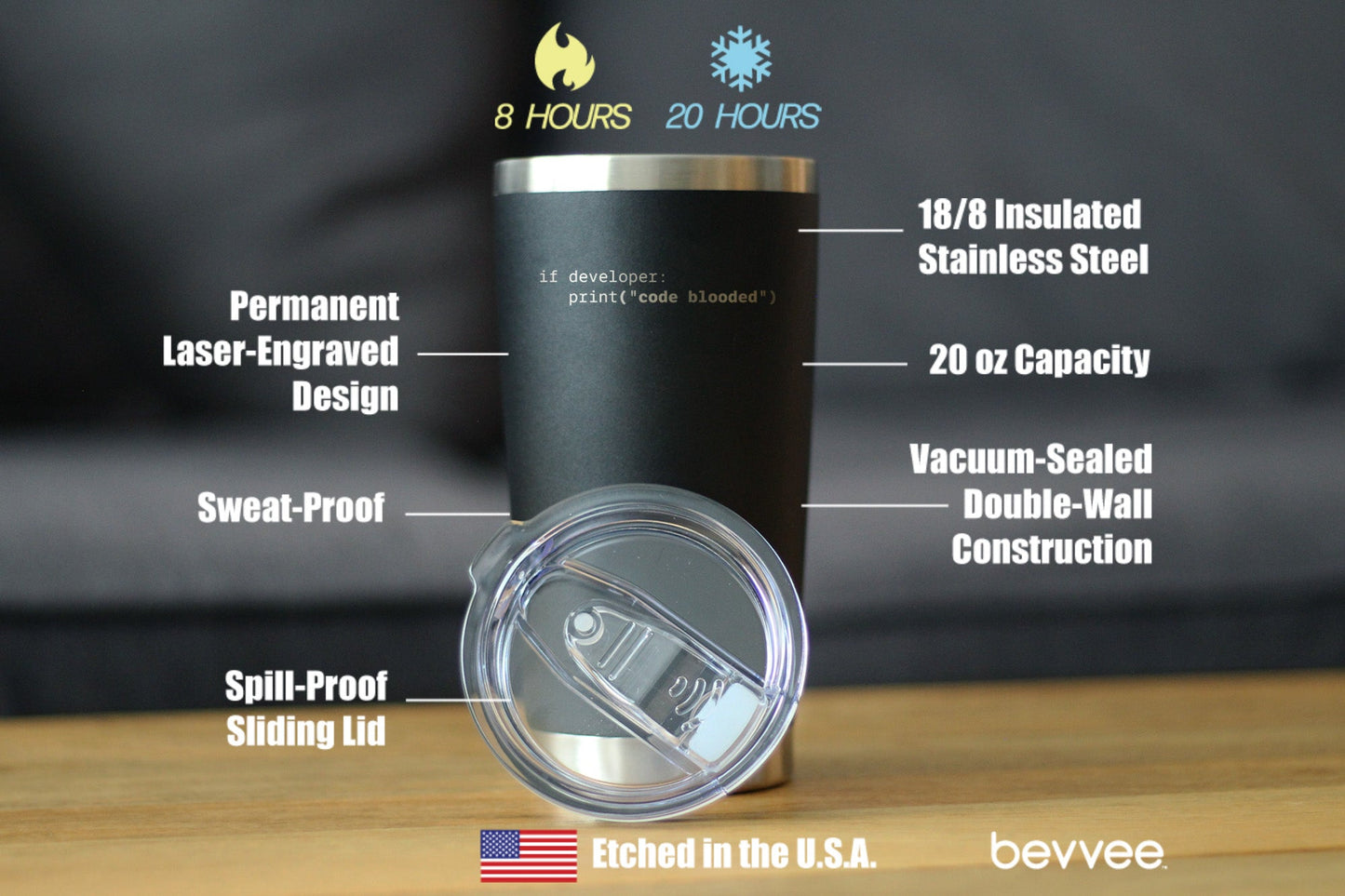 Code Blooded Insulated Coffee Tumbler with Sliding Lid Funny Tech Gifts for Programmer, Coder & Computer Geeks 20oz Stainless Steel Tumbler