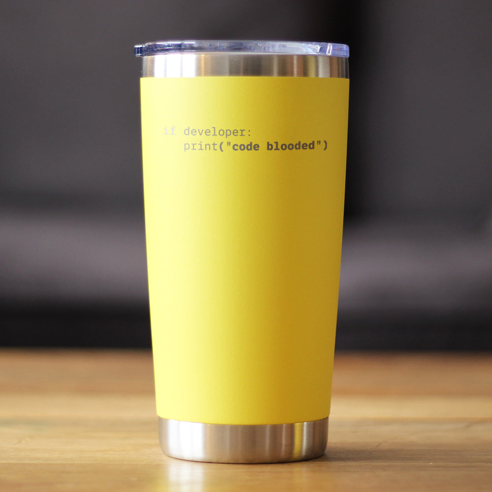 Code Blooded Insulated Coffee Tumbler with Sliding Lid Funny Tech Gifts for Programmer, Coder & Computer Geeks 20oz Stainless Steel Tumbler