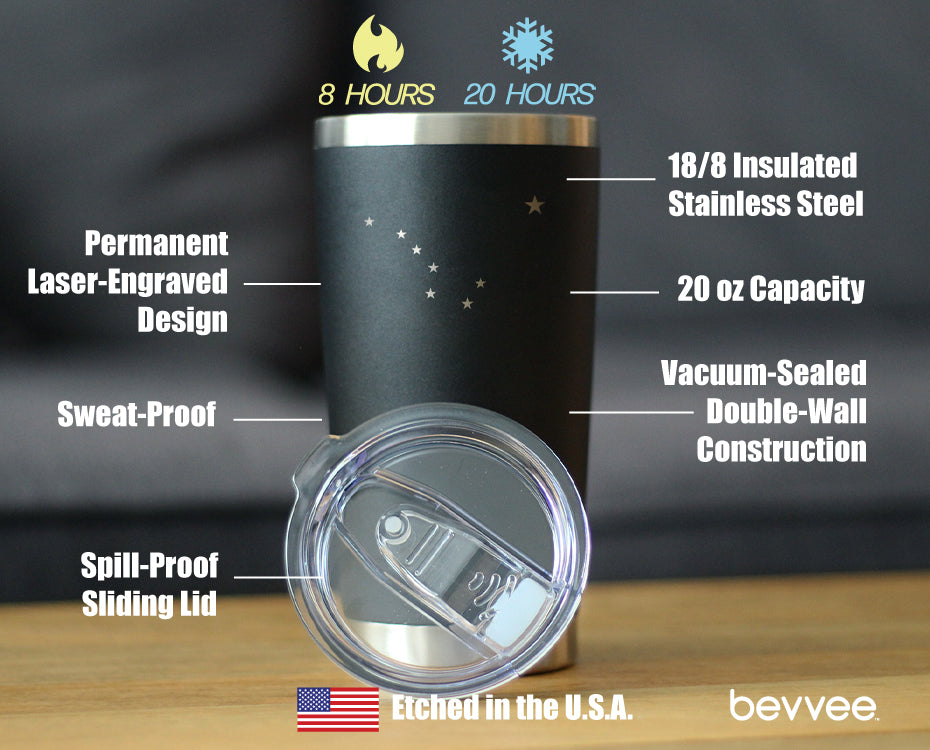 Flag of Alaska - Insulated Coffee Tumbler Cup with Sliding Lid - Stainless Steel Insulated Mug - Alaskan Themed Gift for Men and Women Alaskans