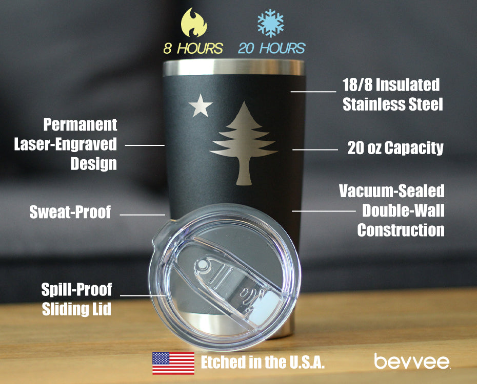 Flag of Maine - Insulated Coffee Tumbler Cup with Sliding Lid - Stainless Steel Travel Mug - Maine Gift for Women and Men Mainers