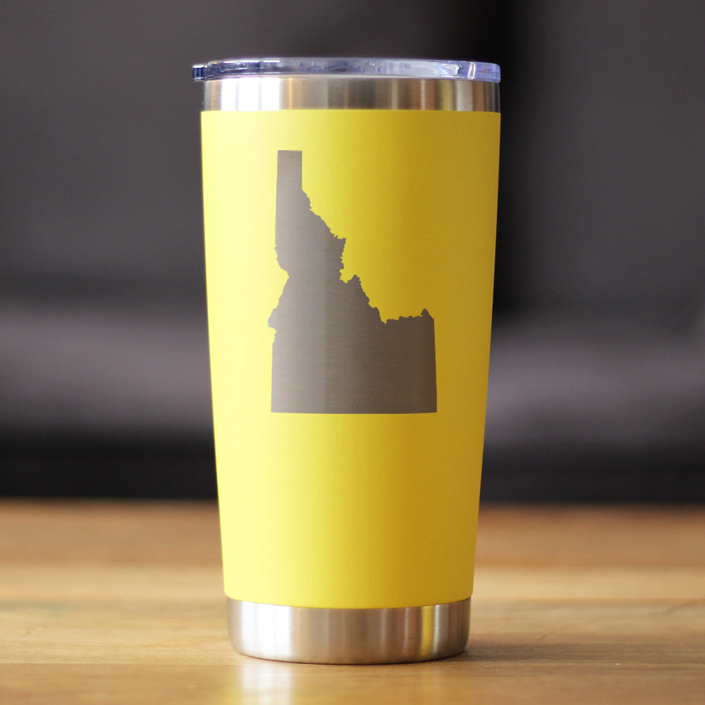 Idaho State Outline - Insulated Coffee Tumbler Cup with Sliding Lid - Stainless Steel Travel Mug - Idaho Gifts for Women and Men