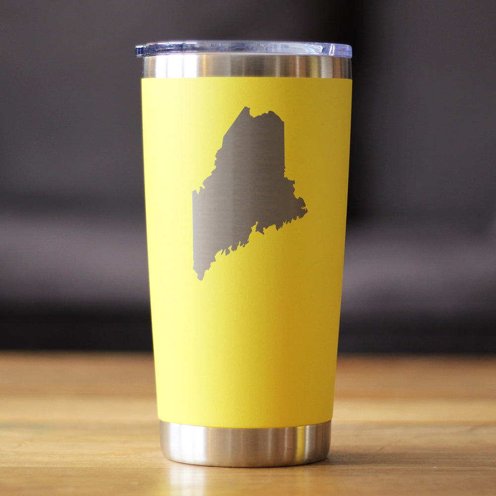 Maine State Outline - Insulated Coffee Tumbler Cup with Sliding Lid - Stainless Steel Travel Mug - Maine Gifts for Women and Men Mainers