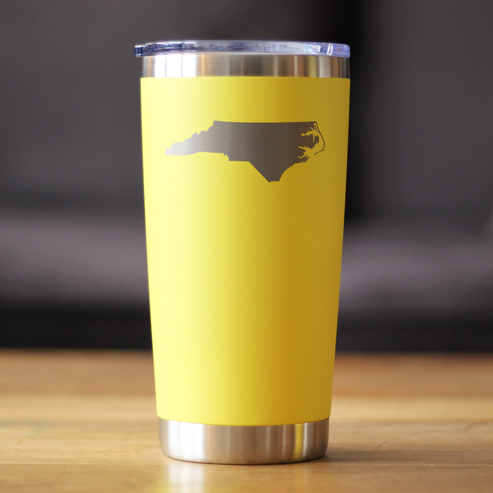 North Carolina State Outline - Insulated Coffee Tumbler Cup with Sliding Lid - Stainless Steel Travel Mug - North Carolina Gifts for Women and Men