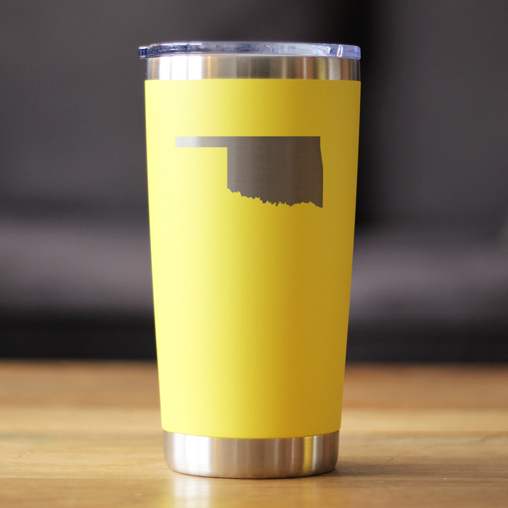 Oklahoma State Outline - Insulated Coffee Tumbler Cup with Sliding Lid - Stainless Steel Travel Mug - Oklahoma Gifts for Women and Men Oklahomans
