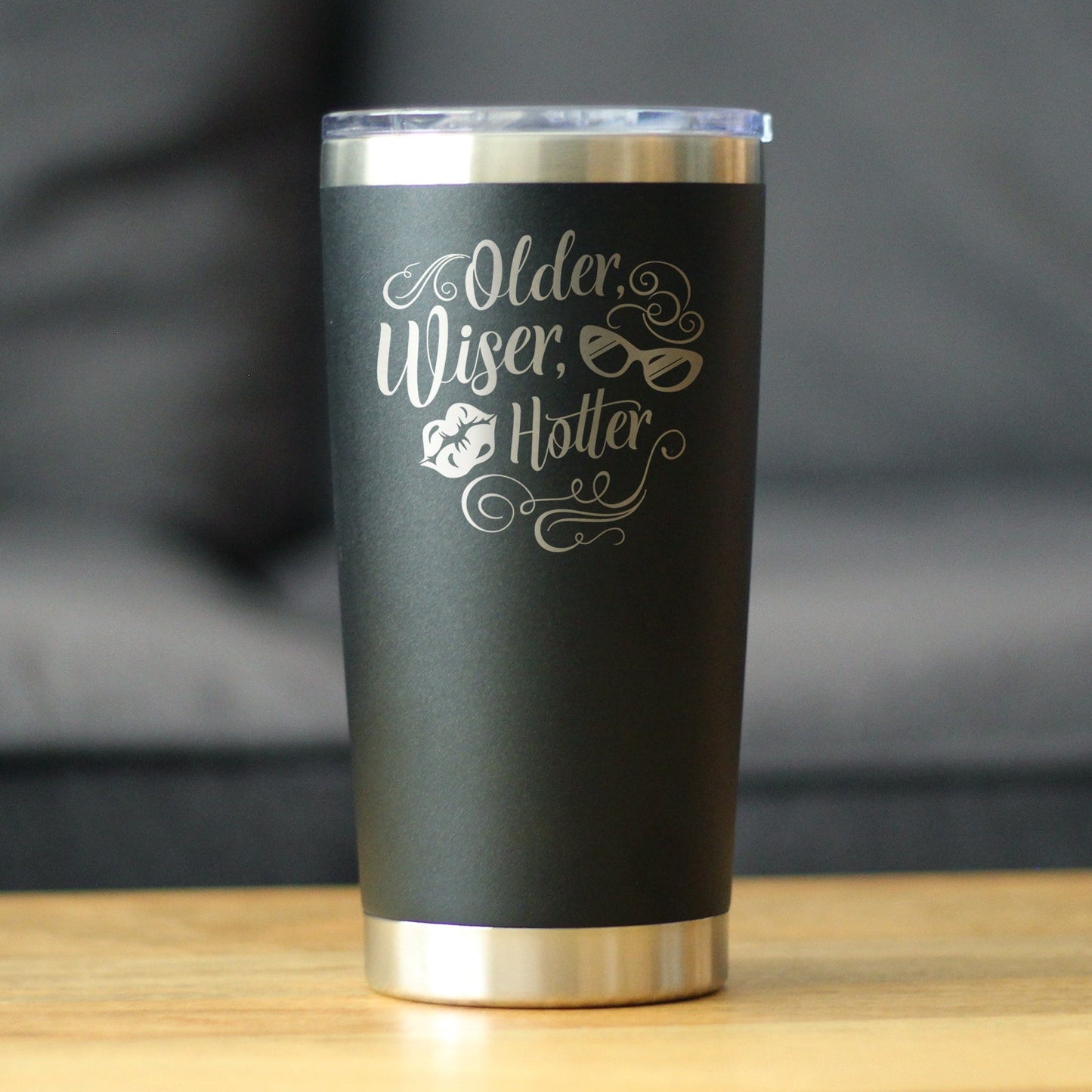 Older Wiser Hotter Insulated Coffee Tumbler with Sliding Lid Funny Birthday Gifts for Women 20oz Stainless Steel Tumbler