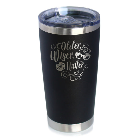 Older Wiser Hotter Insulated Coffee Tumbler with Sliding Lid Funny Birthday Gifts for Women 20oz Stainless Steel Tumbler