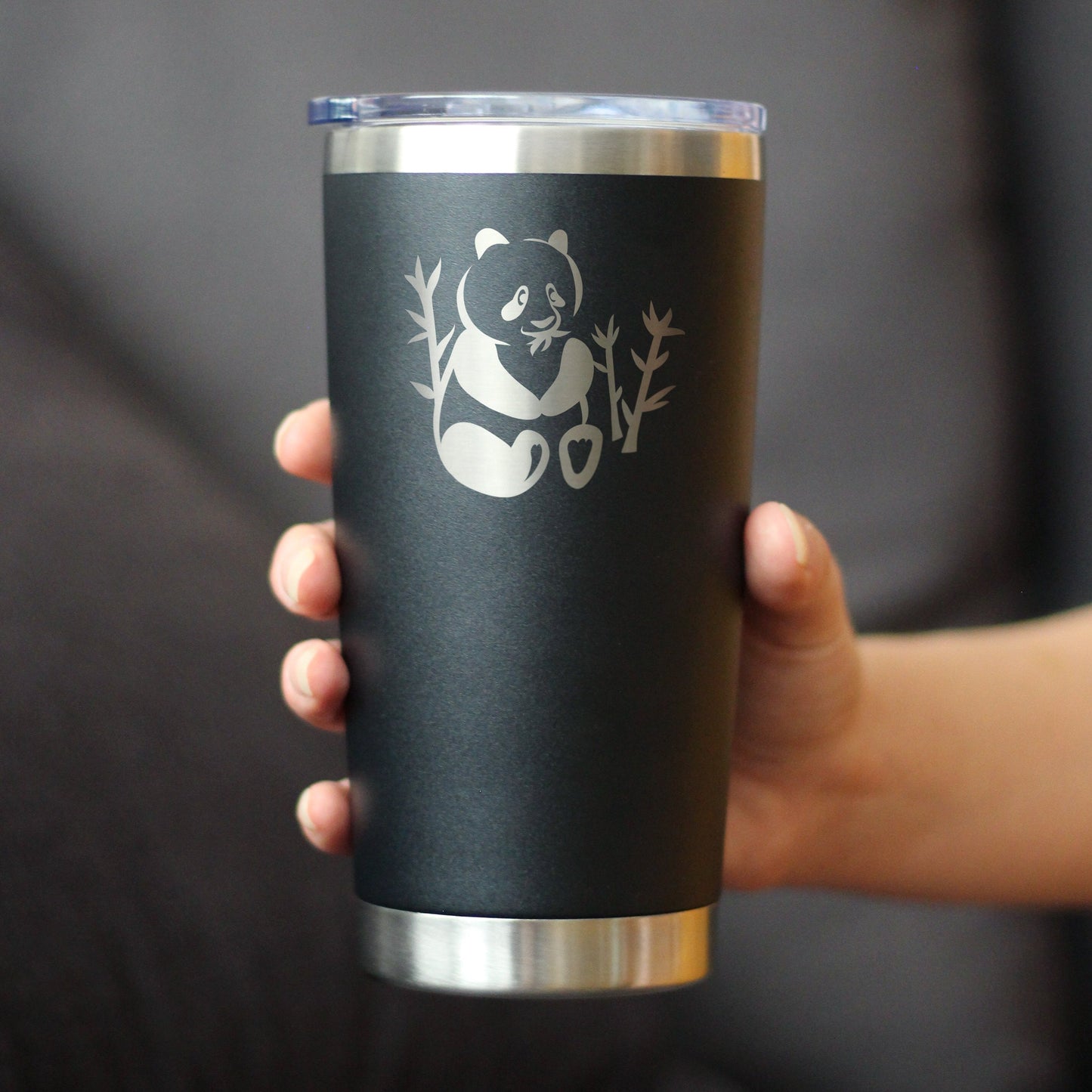 Panda - Insulated Coffee Tumbler Cup with Sliding Lid - Stainless Steel Travel Mug - Unique Panda Bear Gifts for Women and Men