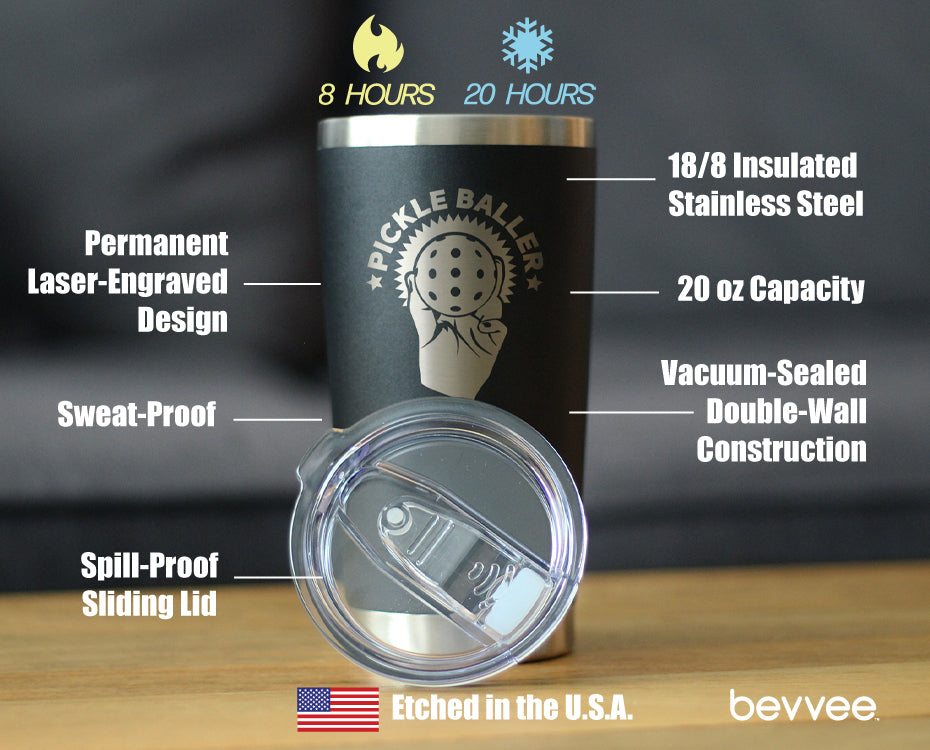 Pickleballer - Insulated Coffee Tumbler Cup with Sliding Lid - Stainless Steel Travel Mug - Fun Pickleball Gifts for Women and Men