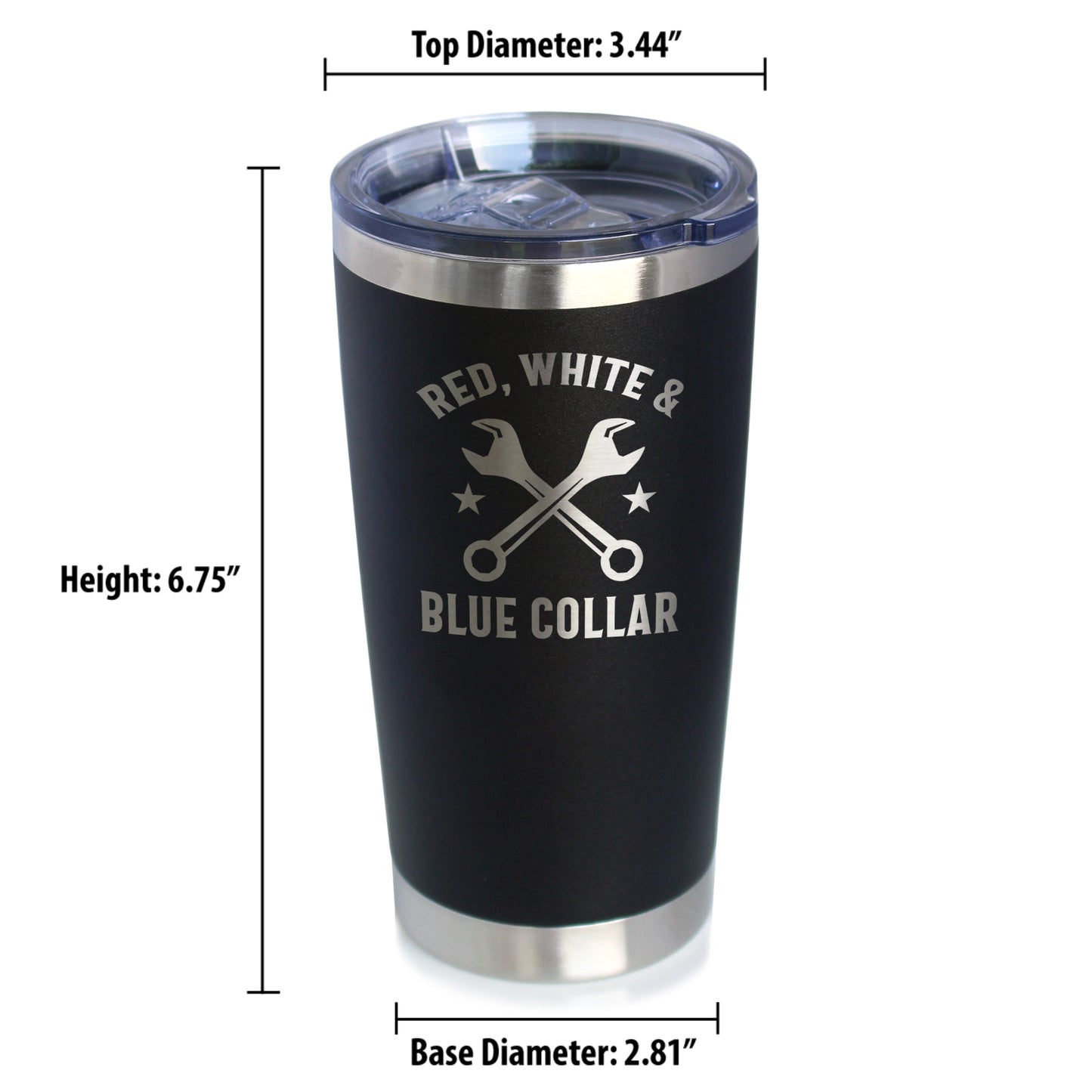 Red White & Blue Collar Insulated Coffee Tumbler with Sliding Lid Gifts for Tradesmen, Manual Labor Workers 20oz Stainless Steel Tumbler