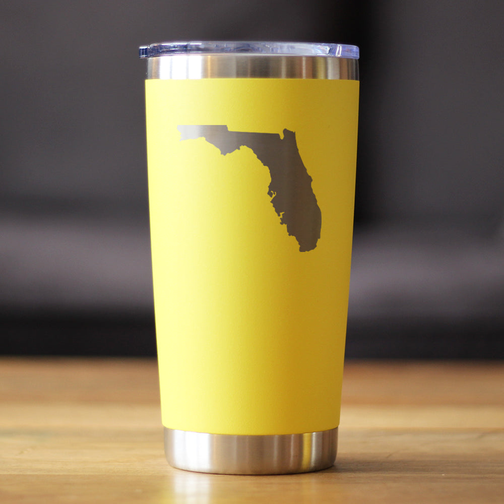 Florida State Outline - Insulated Coffee Tumbler Cup with Sliding Lid - Stainless Steel Coffee Mug - State Themed Outdoor Camping Gifts For Floridians