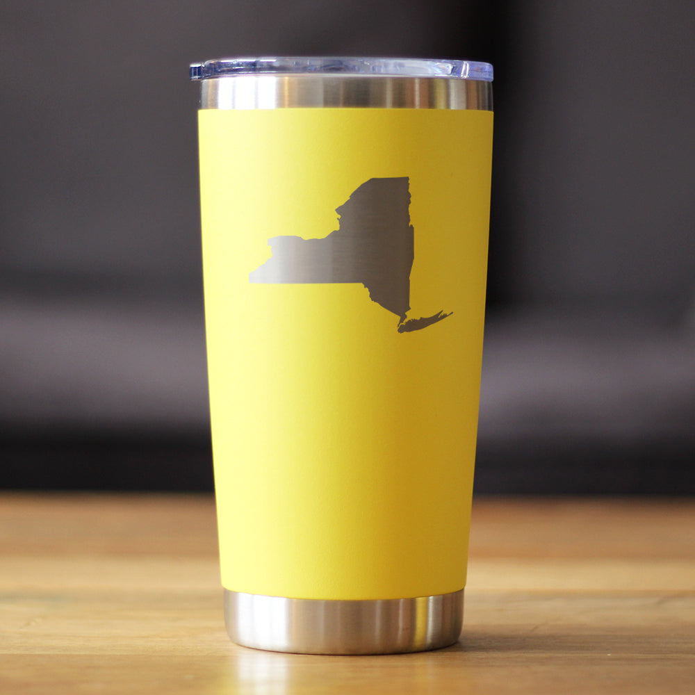 New York State Outline - Insulated Coffee Tumbler Cup with Sliding Lid - Stainless Steel Travel Mug - New York Gifts Women and Men New Yorkers