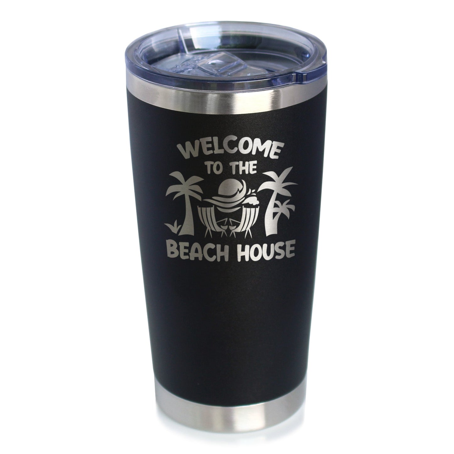 Welcome to the Beach House - Insulated Coffee Tumbler Cup with Sliding Lid - Stainless Steel Insulated Mug - Ocean Gifts & Decor