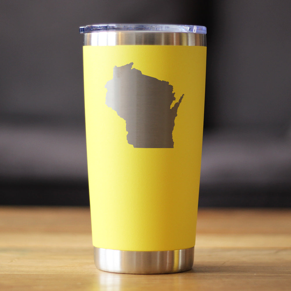 Wisconsin State Outline - Insulated Coffee Tumbler Cup with Sliding Lid - Stainless Steel Travel Mug - Wisconsin Gifts for Women and Men
