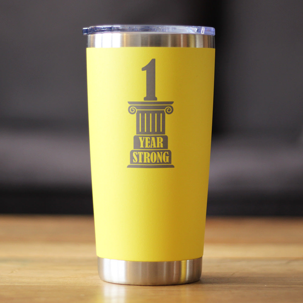1st Anniversary Party Decor Insulated Coffee Tumbler with Sliding Lid 1 Year Strong 20oz Stainless Steel Tumbler
