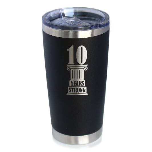 10th Anniversary Party Decor Insulated Coffee Tumbler with Sliding Lid 10 Years Strong 20oz Stainless Steel Tumbler
