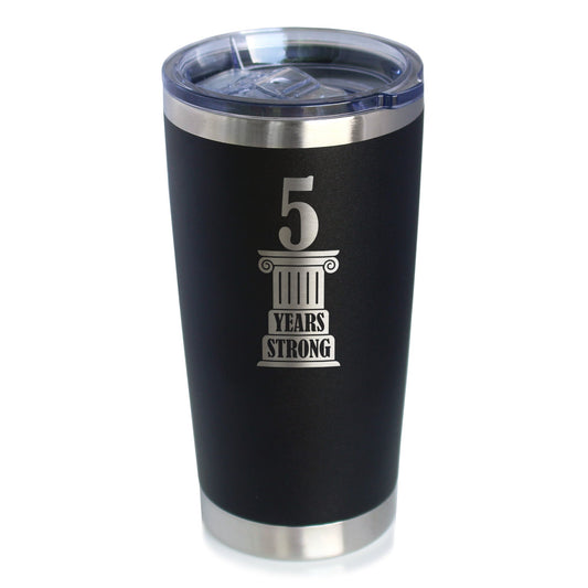 5th Anniversary Party Decor Insulated Coffee Tumbler with Sliding Lid 5 Years Strong 20oz Stainless Steel Tumbler
