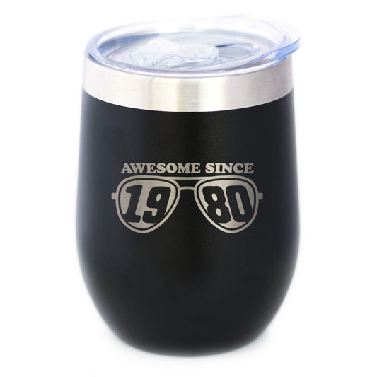Awesome Since 1980 Insulated Wine Tumbler with Sliding Lid 45th Birthday Gift Ideas 12oz Stainless Steel Tumbler