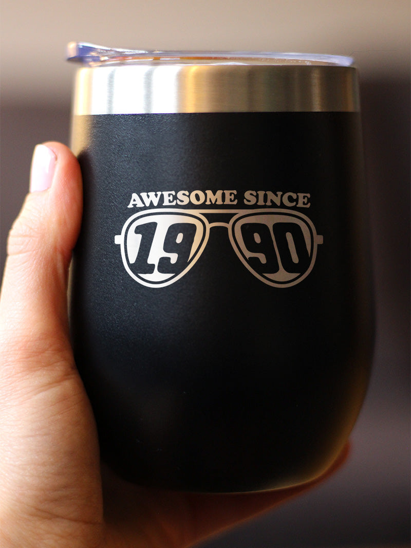 Awesome Since 1990 Insulated Wine Tumbler with Sliding Lid 35th Birthday Gift Ideas 12oz Stainless Steel Tumbler