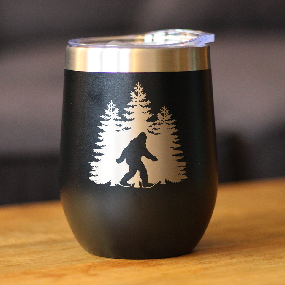 Bigfoot - Wine Tumbler Glass with Sliding Lid - Stainless Steel Insulated Mug - Funny Bigfoot Gifts for Sasquatch Enthusiasts